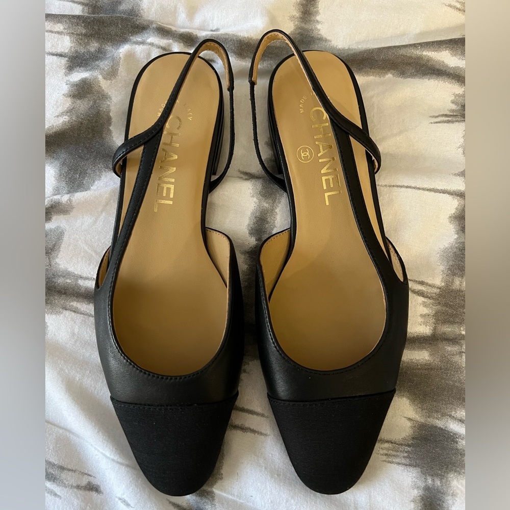 Black Leather Slingback Flats EU35